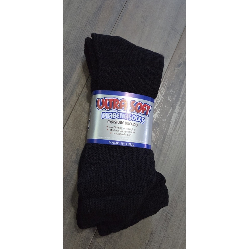 Ultra Soft Diabetic Black Moisture Wicking Socks Shoe Sz 11-14 (2 Pair) USA-NWT